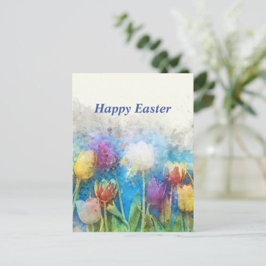 Gelukkige paasmooie tulpen briefkaart (Staand voorkant)