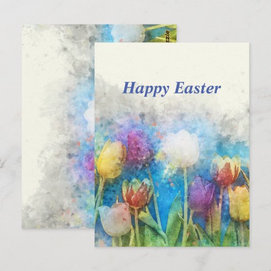 Gelukkige paasmooie tulpen briefkaart (Voorkant / Achterkant)