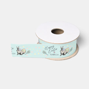 Gelukkige Paaspastel Kleuren Bunny & Eieren Grosgrain Lint