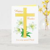 Gelukkige Paaspriester Kruis Witte Lelie Bloemen Kaart (Gele Bloem)