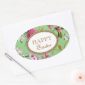 Gelukkige Paasroze bloemen Ovale Sticker (Envelop)