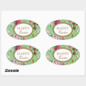 Gelukkige Paasroze bloemen Ovale Sticker (Vel)
