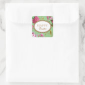 Gelukkige Paasroze bloemen Vierkante Sticker (Tas)