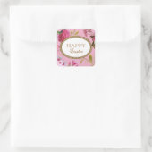 Gelukkige Paasroze bloemen Vierkante Sticker (Tas)