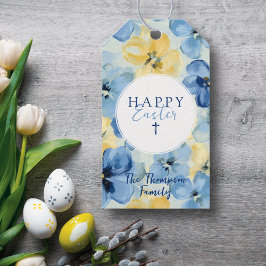 Gelukkige Paasvakantie Bloemen Religieuze Kruisnaa Cadeaulabel