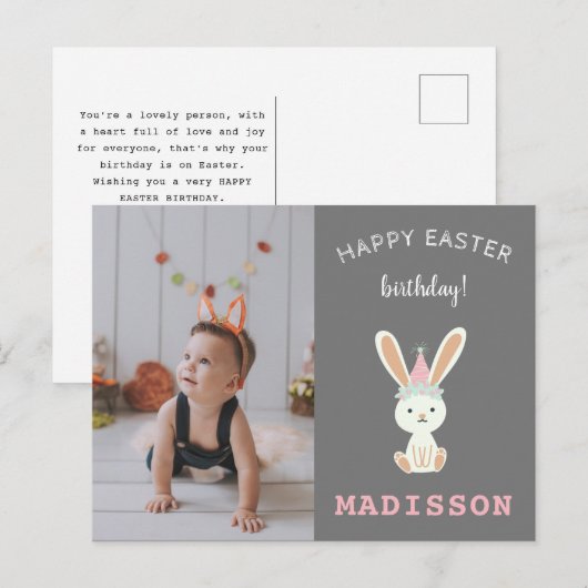 Gelukkige paasverjaardag wenst schattig konijntje  feestdagenkaart (Voorkant / Achterkant)