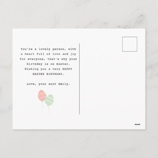 Gelukkige paasverjaardag wenst schattig konijntje  feestdagenkaart (Achterkant)