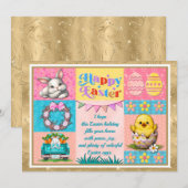 Gelukkige Paasvreugde met Bunny, Kuiken, Eieren &  Feestdagenkaart (Voorkant / Achterkant)