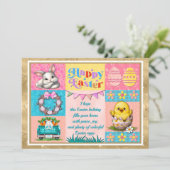 Gelukkige Paasvreugde met Bunny, Kuiken, Eieren &  Feestdagenkaart (Staand voorkant)