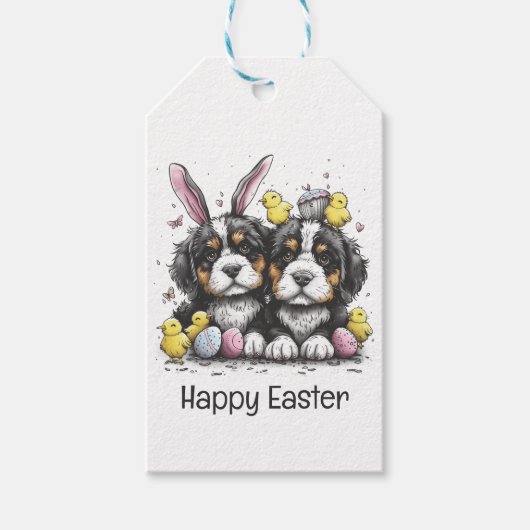 Gelukkige Pasen Berner Berg Honden Cadeaulabel (Voorkant)