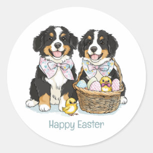 Gelukkige Pasen Berner Berg Honden Ronde Sticker