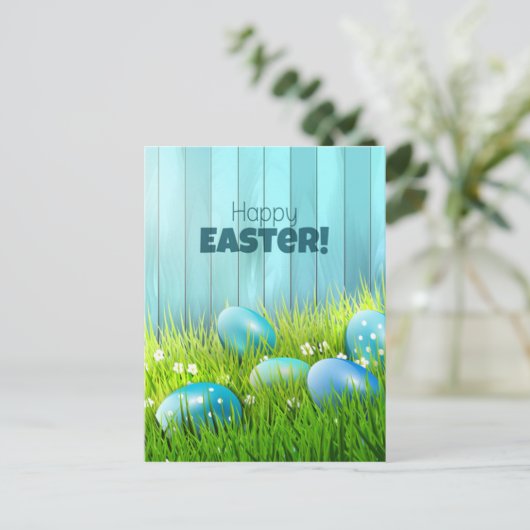 Gelukkige Pasen Blauw en Witte Eieren Groet Briefkaart (Staand voorkant)
