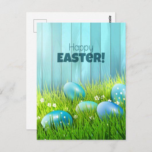 Gelukkige Pasen Blauw en Witte Eieren Groet Briefkaart (Voorkant / Achterkant)