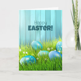 Gelukkige Pasen Blauw en Witte Eieren Groet Kaart