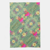 Gelukkige Pasen Bloemen Bunnies Keuken Handdoeken (Verticaal)
