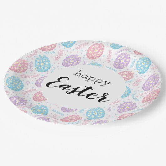 Gelukkige Pasen Bloemen Pastel Paaseieren Papieren Bordje (Gekanteld)