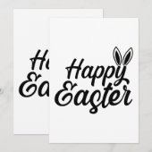 Gelukkige Pasen, Bunny Ears op zwarte tekst Feestdagenkaart (Voorkant / Achterkant)