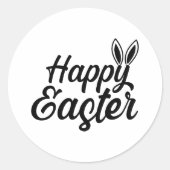 Gelukkige Pasen, Bunny Ears op zwarte tekst Ronde Sticker (Voorkant)