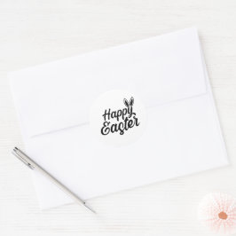 Gelukkige Pasen, Bunny Ears op zwarte tekst Ronde Sticker