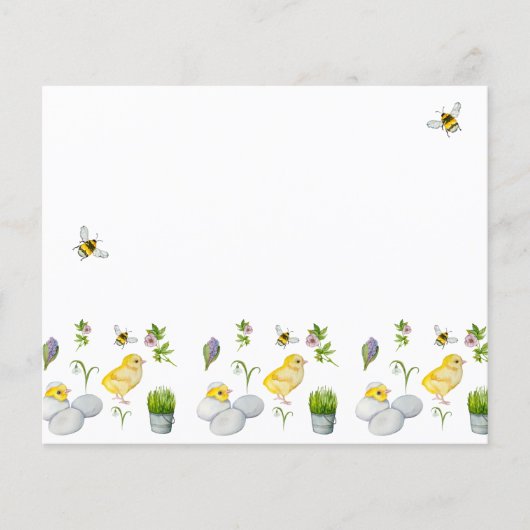 Gelukkige Pasen chick en lente bloemen (Voorkant)