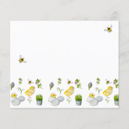 Gelukkige Pasen chick en lente bloemen