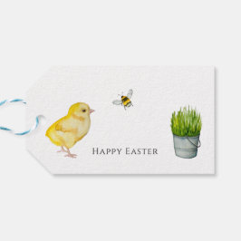 Gelukkige Pasen chick en lente bloemen Cadeaulabel