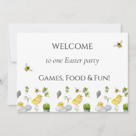 Gelukkige Pasen chick en lente bloemen Kaart