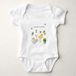 Gelukkige Pasen chick en lente bloemen Romper