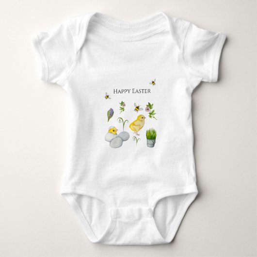 Gelukkige Pasen chick en lente bloemen Romper (Voorkant)