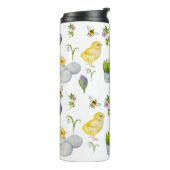 Gelukkige Pasen chick en lente bloemen Thermosbeker (Gedraaid links)