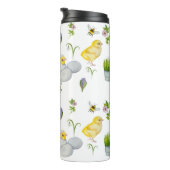 Gelukkige Pasen chick en lente bloemen Thermosbeker (Geroteerd rechts)