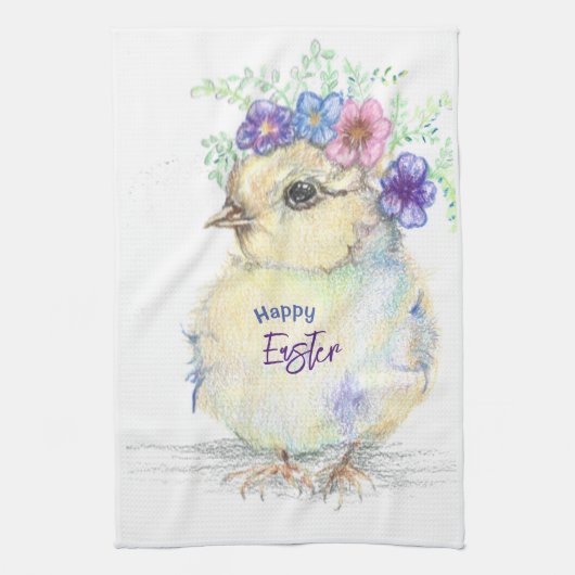 Gelukkige Pasen chick keuken handdoek (Verticaal)