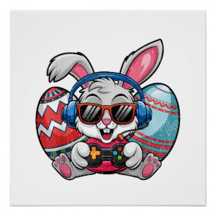 Gelukkige Pasen Cute Bunny Speelt Videogame Kind Perfect Poster