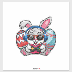 Gelukkige Pasen Cute Bunny Speelt Videogame Kind Sticker