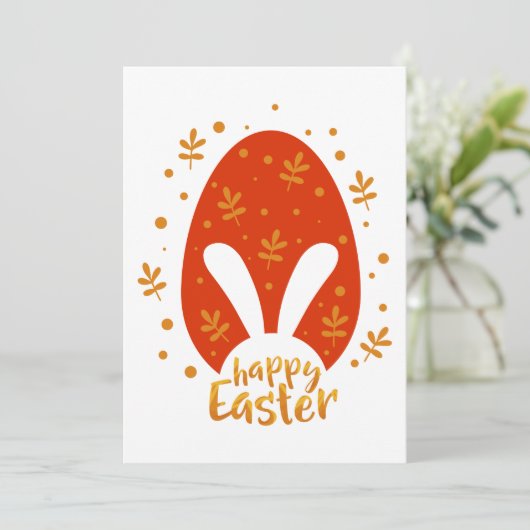 Gelukkige pasen dag bladeren en ei, schattige paas feestdagenkaart (Staand voorkant)