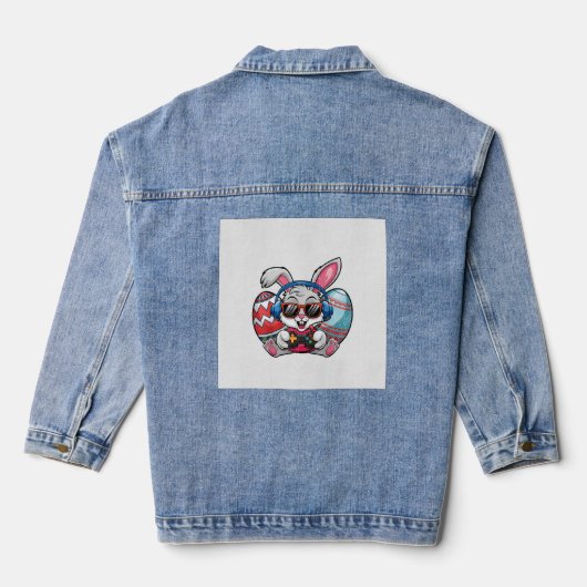 Gelukkige Pasen Dag Knuffel Konijn Speelt Videospe Denim Jacket (Achterkant)