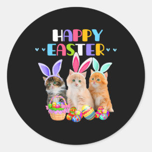 Gelukkige Pasen Dag Konijn Kat Eieren Mand Mannen Ronde Sticker