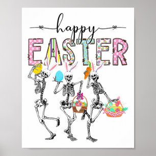 Gelukkige Pasen Dag Skelet Konijn Ei Jongens Meisj Poster