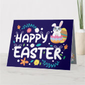 Gelukkige Pasen, Eieren, Bunny & Bloemen Kaart (Voorkant)