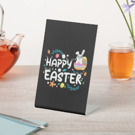 Gelukkige Pasen, Eieren, Bunny & Bloemen Reclamebord Met Voetstuk