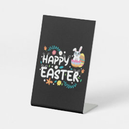 Gelukkige Pasen, Eieren, Bunny & Bloemen Reclamebord Met Voetstuk