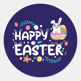 Gelukkige Pasen, Eieren, Bunny & Bloemen Ronde Sticker