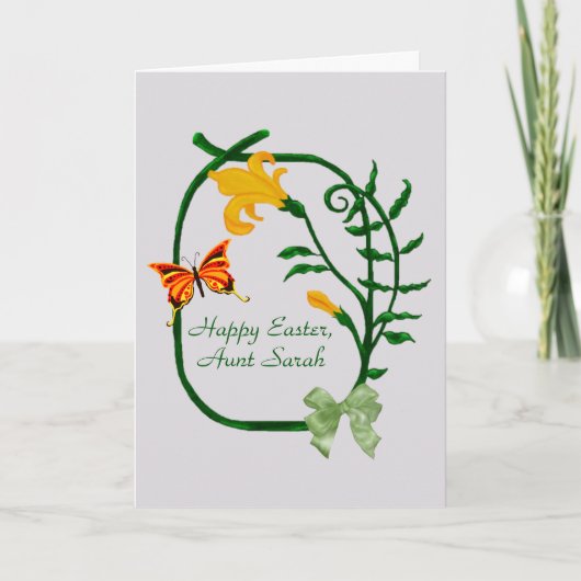 Gelukkige Pasen, Gele Tulp en Vlinder Feestdagen Kaart (Voorkant)