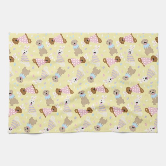 Gelukkige Pasen Golden Retriever Honden Theedoek (Horizontaal)