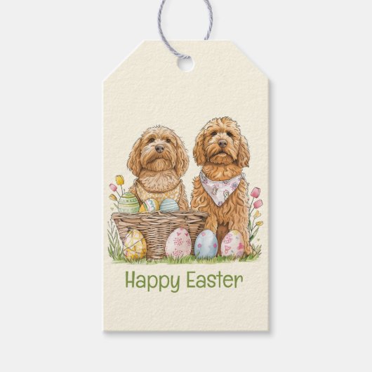 Gelukkige Pasen Goldendoodle Honden Cadeaulabel (Voorkant)