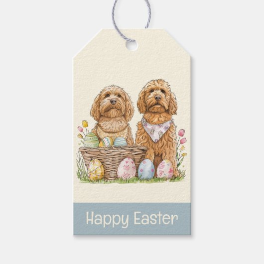 Gelukkige Pasen Goldendoodle Honden Cadeaulabel (Voorkant)