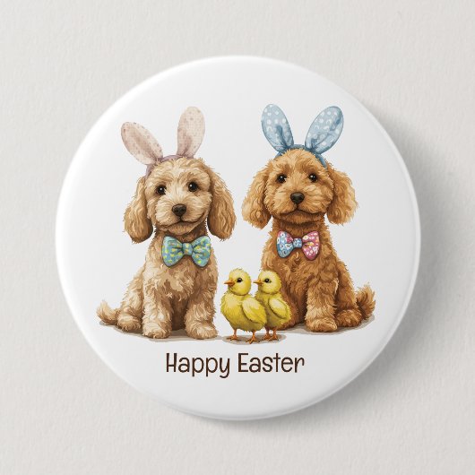 Gelukkige Pasen Goldendoodle Honden Ronde Button 7,6 Cm (Voorkant)