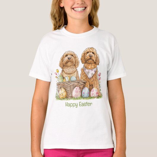 Gelukkige Pasen Goldendoodle Honden T-shirt (Voorkant)
