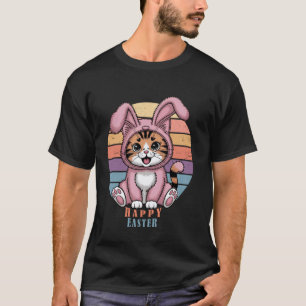 Gelukkige Pasen Grappige Kat Met Konijn Kostuum Pa T-shirt