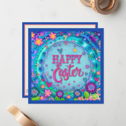 Gelukkige Pasen grillige Floral Inspirivity Notitiekaartje (Voorkant / Achterkant in situ)